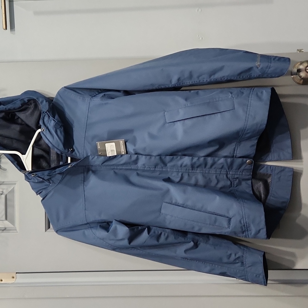 Eddie Bauer Rainfoil Odessa Hooded Rain Jacket Navy Blue XS